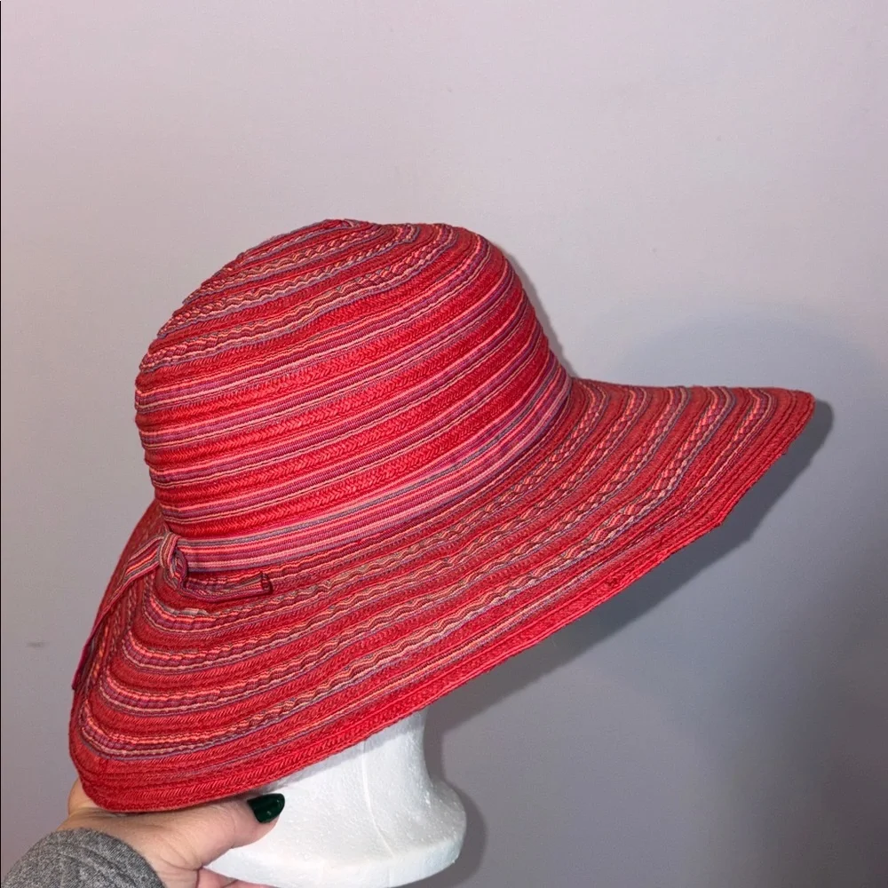 Cappelli Straworld, Inc. Striped Red Wide Brim Hat With Bow OS